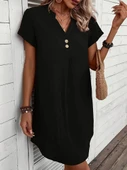 Kadın Kısa Kollu V Yakalı Düğmeli Müslim Kısa Elbise thumbnail 3