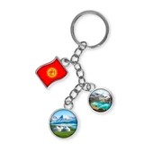 Kırgızistan Üçlü Epoksi Metal Çift Taraflı Damla Anahtarlık Kyrgyzstan thumbnail 1