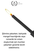 Premium 18 cm Siyah Basmalı Uzun Mutfak Çakmağı Gazlı Doldurulabilir Mum Mangal Kamp İçin Ateş - 4