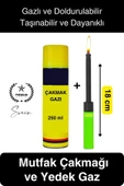 Premium 18 cm Basmalı Uzun Mutfak Çakmağı ve Yedek Gazlı 250 ml Mum Mangal Kamp İçin Normal Alev - 1