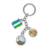 Özbekistan Üçlü Epoksi Metal Çift Taraflı Damla Anahtarlık Uzbekistan thumbnail 1