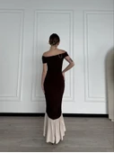 Striptiz Omuzlu Uzun Elbise- Kahve thumbnail 2