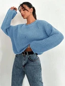 Salaş delik detaylı kazak mavi - 1