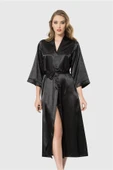 AmoraSecret AmoraSecret Siyah Uzun Saten Sabahlık - 1