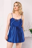 AmoraSecret AmoraSecret Büyük Beden Saks Kısa Saten Gecelik - 1