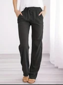 Kadın Beli Lastikli Keten Pantolon thumbnail 3