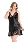 Amora Secret Büyük Beden Siyah Kısa Saten Gecelik thumbnail 1