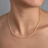 925 Ayar Gümüş Altın Kaplama Doğal Sitrin Faset Kesim Boncuklu Choker Kolye - NGS00125 - 2