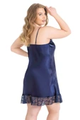 AmoraSecret AmoraSecret Büyük Beden Lacivert Kısa Saten Gecelik - 2