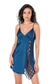 AmoraSecret AmoraSecret Petrol Mavisi Kısa Saten Gecelik - 3