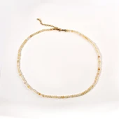 925 Ayar Gümüş Altın Kaplama Doğal Sitrin Faset Kesim Boncuklu Choker Kolye - NGS00125 - 5