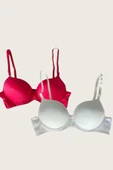 AmoraSecret AmoraSecret Kırmızı-Beyaz 2'li Mikro Kumaş Push Up Dolgulu Balenli Günlük Destekli Sütyen - 2