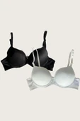 AmoraSecret AmoraSecret Siyah-Beyaz 2'li Mikro Kumaş Push Up Dolgulu Balenli Günlük Destekli Sütyen - 1