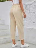 Kadın Yüksek Bel Yandan Cepli Düğme Detaylı Geniş Kesim Ithal Krep Pantolon thumbnail 5