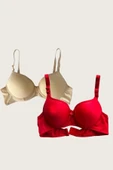 AmoraSecret AmoraSecret Ten-Kırmızı 2'li Mikro Kumaş Push Up Dolgulu Balenli Günlük Destekli Sütyen - 3