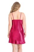 AmoraSecret AmoraSecret Büyük Beden Vişne Kısa Saten Gecelik - 2