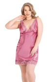 AmoraSecret AmoraSecret Büyük Beden Gül Kurusu Kısa Saten Gecelik - 1