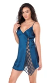 AmoraSecret AmoraSecret Petrol Mavisi Kısa Saten Gecelik - 2