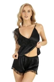 AmoraSecret AmoraSecret Siyah Saten Şort Takımı 9205 - 1