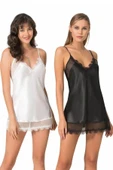 AmoraSecret AmoraSecret Ekru Kısa Saten Gecelik - 2