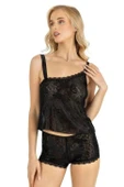 AmoraSecret AmoraSecret Siyah Saten Şort Takımı 9220 - 1