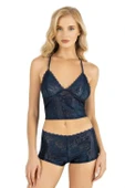 AmoraSecret AmoraSecret Lacivert Saten Şort Takımı 9222 - 1