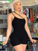 Kadın Asimetrik Askılı Mini Kaşkorse Bodycon Tulum thumbnail 6