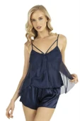 AmoraSecret AmoraSecret Lacivert Saten Şort Takımı - 1