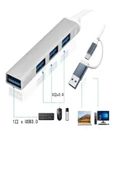 çelikwork inspiring technology FH-6 Metalik 4İN 1 USB + Type-C Çevirici, USB 3.0 Hızlı Klavye-Mouse Data Çoklayıcı HUB - 1
