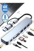 DEANB 8in2 Alüminyum 4xUSB 1xType-C 3.5mm Jak TF/SD USB HUB Çoklayıcı Telefon Macbook Çevirici - 7