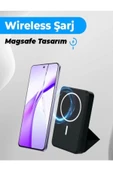 ÇELİKWORK 10000mAh 20W Wireless MAGSAFE Lüx Deri Stand Kablosuz Taşınabilir Batarya Li-iyon POWERBANK - 5