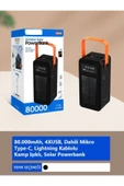 ÇELİKWORK 80000mAh 4USB Dahili Mikro Type-c Lightining Kablolu Kamp Işıklı Solar Güneş Enerjili Powerbank - 6