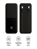 DEANB PW-95 PD 22.5W HIZLI ŞARJ LCD Kendiliğinden Type-c Lightning Kablolu 1Usb-A Girişli Powerbank thumbnail 1