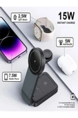 ÇELİKWORK 3in1 15W Mıknatıslı Kablosuz Şarj Standı Hızlı Şarj, Telefon, Kulaklık & Saat İçin Masaüstü Standı thumbnail 4
