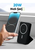 ÇELİKWORK 10000mAh 20W Wireless MAGSAFE Lüx Deri Stand Kablosuz Taşınabilir Batarya Li-iyon POWERBANK - 3