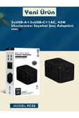 ÇELİKWORK FC-22 45W Global Seyahat Şarj Aleti - 2 USB-A, 3 TYPE-C, 1 AC Priz Adaptörü Çoğaltıcı thumbnail 6