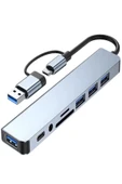 DEANB 8in2 Alüminyum 4xUSB 1xType-C 3.5mm Jak TF/SD USB HUB Çoklayıcı Telefon Macbook Çevirici - 1