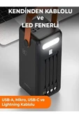 ÇELİKWORK 80000mAh 4USB Dahili Mikro Type-c Lightining Kablolu Kamp Işıklı Solar Güneş Enerjili Powerbank - 5
