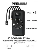 ÇELİKWORK 10000mAh PD Kablolu 22.5W Kablosuz Wireless 15W Dahili USB Micro TYPE-C iPhone Powerbank thumbnail 5