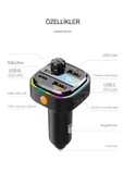 DEANB Car-İn Bluetooth Wireless 3.1A 2USB TF Kartlı Type-C RGB Işıklı Araç İçi FM Transmitter Şarj Cihazı - 8