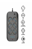 ÇELİKWORK FTR11 3xUSB 6xSOKET Termal Akım Korumalı 2 Metre Uzatma Kablolu Anahtarlı Çoklu Priz - 1