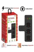 çelikwork inspiring technology 2500w 3 Lü Priz Kablosuz 3xusb 1xtype-c Bakır Iletken Çocuk Akım Korumalı Çoklu Üçlü Priz - 4