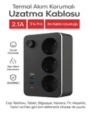 ÇELİKWORK Elektrik Sigortalı Akım Korumalı 2-usb 1-pd Type-c 3'lü Priz 2 Metre Kablo Anahtarlı Termal Korumalı thumbnail 1