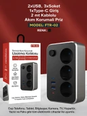 ÇELİKWORK Elektrik Sigortalı Akım Korumalı 2-usb 1-pd Type-c 3'lü Priz 2 Metre Kablo Anahtarlı Termal Korumalı thumbnail 6