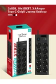 ÇELİKWORK 10'lu PRİZ, 3 USB, 3.4 Amper, 1 Type-C Girişli 16A Akım Korumalı Uzatma Kablolu Priz Çoklayıcı - 5