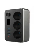 ÇELİKWORK Elektrik Sigortalı Akım Korumalı 2-usb 1-pd Type-c 3'lü Priz 2 Metre Kablo Anahtarlı Termal Korumalı - 1