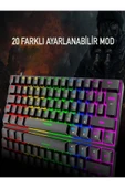DEANB 62Tuş Mekanik Mini Oyun Klavyesi Uyumlu 19 RGB Rainbow LED'Li Aydınlatmalı Taşınabilir  KLAVYE - 5