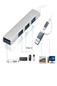 DEANB Alüminyum Metalik 4'ü 1 Arada USB + Type-C Çevirici, USB 3.0 Hızlı Klavye-Mouse Data Çoklayıcı - 2