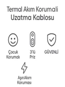 ÇELİKWORK Elektrik Sigortalı Akım Korumalı 2-usb 1-pd Type-c 3'lü Priz 2 Metre Kablo Anahtarlı Termal Korumalı thumbnail 2