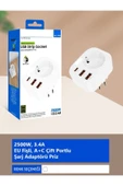 DEANB AC-115 2500W 3.4A 2USB 1Type-C 1Soket Akım Korumalı Şarj Adaptörü Priz Çoğaltıcı - 8